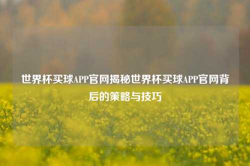 世界杯买球APP官网揭秘世界杯买球APP官网背后的策略与技巧
